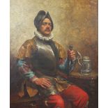 W H W, oil on canvas, monogrammed, study of a Spanish soldier sitting at a table with a beerstein