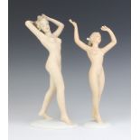 A Wallendorfer porcelain figure of a naked lady holding her arms aloft 26cm, a ditto 24cm