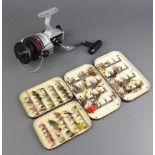 A Ryobi SX4M fishing reel boxed, a Malloch's patent 13561 japanned fly box and 1 other