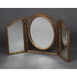 A triple plate dressing table mirror contained in a gilt frame 59cm x 100cm