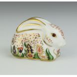A Royal Crown Derby Imari pattern paperweight - Baby Rowsley Rabbit with silver stopper 4cm