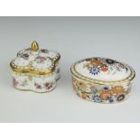A Royal Crown Derby Imari pattern oval box - Ajanta 8cm and a quatrefoil box Royal Antoinette 5cm