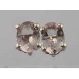 A pair of morganite silver studs