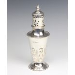 An Edwardian tapered silver shaker with fretwork decoration, London 1906, 20.5cm, 214 grams