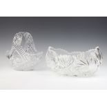 A cut glass basket 24cm, ditto boat shaped bowl 30cmBoth have minor chips