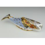 A Royal Crown Derby Imari pattern paperweight - Oceanic Whale with silver stopper 6cm