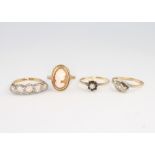 A 9ct yellow gold gem set ring size K, and 3 others - L 1/2, M and N 1/2