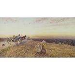 Tom Lloyd 190?, watercolour signed, farm workers returning home at sunset 29cm x 53cm This