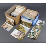 Two shallow boxes, various black and white and coloured postcards - Isle of Wight, Wiltshire,