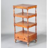 A Victorian rectangular mahogany 4 tier what-not, the base fitted a drawer, raised on turned and