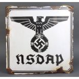 A German Nazi enamelled sign with eagle marked NSDAP, the reverse marked M.Horigh IG Leipzig 1934