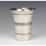 A Portuguese tapered silver beaker with geometric engraved decoration 15cm, 400 grams