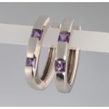 A pair of 9ct white gold amethyst earrings, 4.9 grams