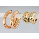 Two pairs of 9ct yellow gold hoop earrings 7.7 grams