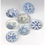 A 19th Century Chinese shallow dish decorated with figures 11cm, 6 other dishes All are chipped