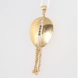 A 9ct yellow gold sapphire and diamond pendant with tassel drops 6cm, 6.4 grams