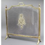 An Adams style gilt metal and mesh spark guard 68cm h x 67cm w x 19cm d