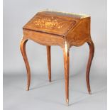 A 19th Century French inlaid rosewood bonheur du jour with brass 3/4 gallery, fitted 2 drawers and