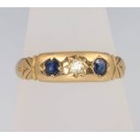 An 18ct yellow gold Victorian sapphire and diamond ring, size V, 2.9 grams