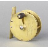 Charles Farlow and Co. a 19th Century brass centre pin fishing reel with horn handle marked