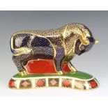 A Royal Crown Derby Imari pattern paperweight of a standing bull, no stopper, 13cm