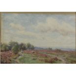 Edwardian watercolour, unsigned, figure in a moorland setting 32cm x 46cm