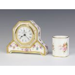 A Royal Crown Derby Royal Antoinette timepiece 10cm and a ditto jar Derby Posies 6cm