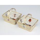 A pair of 19th Century porcelain rectangular baskets with pierced bodies and floral decoration 7cm 1