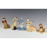 A Wade Disney figure - Thumper 14cm, ditto Siamese cat 15cm, a hound 14cm, Bambi 13cm and a Hummel