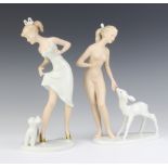 A Wallendorfer porcelain figure of a naked lady standing beside a faun 23cm, ditto lady standing