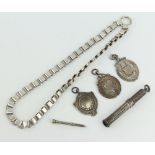 A silver bracelet and minor silver jewellery, 79 grams