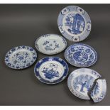 An 18th Century Chinese blue and white plate decorated with flowers 23cm and 5 others All are