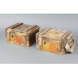 Two wooden ammunition boxes for 348 revolver cartridges 380 Mark 11Z