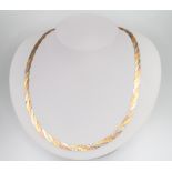 A 9ct 3 colour gold plaited 43cm necklace, 12.6 grams