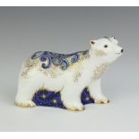 A Royal Crown Derby Imari pattern paperweight of a polar bear cub standing, gold stopper 8cm