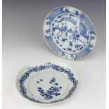 A Chinese 18th Century blue and white plate decorated with figures on a pavillion terrace 22cm,
