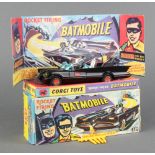 A Corgi no.267 Batmobile boxed and with back drop, The missiles are missing, there are no