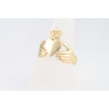 A 9ct yellow gold Claddagh ring, size T 1/2, 4.5 grams