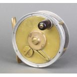 J Bernard and Sons, an aluminium and brass centre pin fishing reel marked J Bernard and Sons, Makers