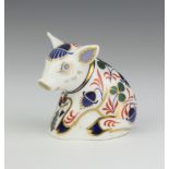 A Royal Crown Derby Imari pattern paperweight of a piglet, gold stopper 6cm