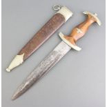 A World War Two German Nazi SA (Hitler Youth) dagger with etched blade marked Solingen complete with
