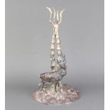 An Edwardian silver plated centrepiece with a deer beneath a tree 35cm The plate is worn in places