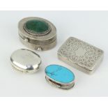 An Edwardian engraved silver pill box Birmingham 1905 and three other boxes