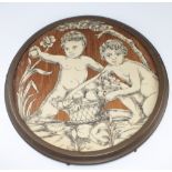 A 19th Century inlaid circular plaque decorated with children collection fruits 17cm