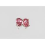 A pair pink tourmaline and silver ear studs