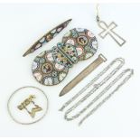 A mosaic buckle, a ditto brooch and minor jewellery