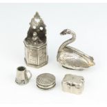 A 19th Century miniature Dutch snuff box 1cm and 4 other miniature items, 70 grams