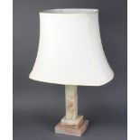 An Art Deco square marble column table lamp raised on a stepped base 38cm h x 15cm w x 15cm d Some