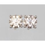 A pair of 18ct white gold single stone diamond ear studs approx. 1.01ct