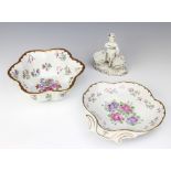 A Dresden fluted bowl decorated with flowers 23cm, ditto shell shaped bowl 24cm and a 2 section